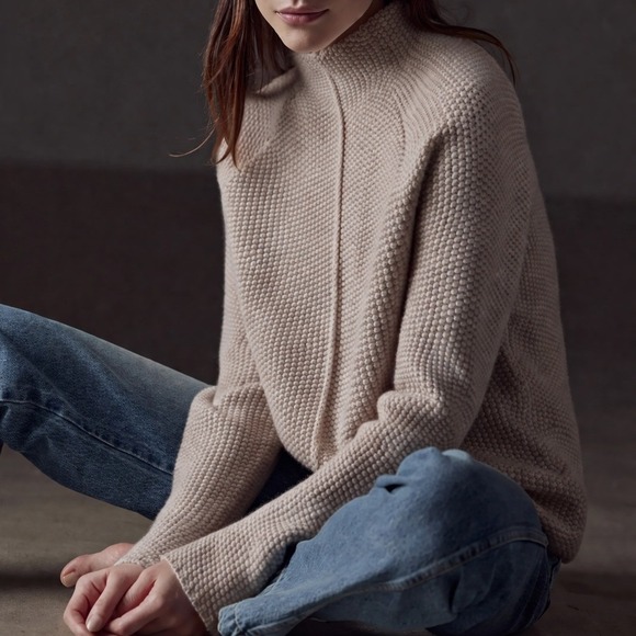 Aether Sweaters - Aether Cream Tan Luxe Seamed Sweater Wool Cashmere Size Medium